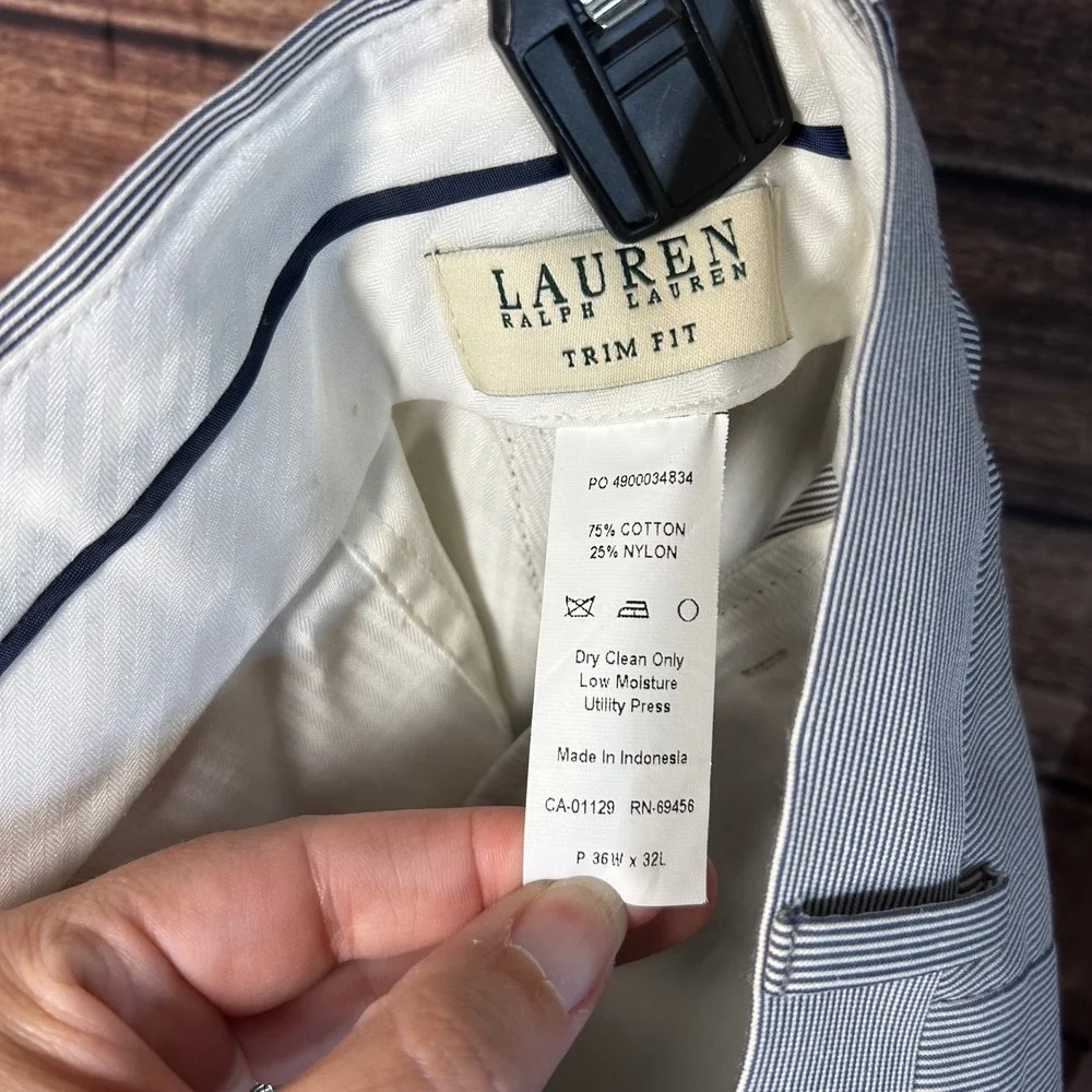 Lauren Ralph Lauren Mens 46R Trim Fit Micro Pinstripe Suit Gray White 36x32